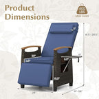 RELAX4LIFE Rattan Outdoor Recliner Chair - Wicker Chaise Lounge Chair w/Adjustable Back & Footrest, Acacia Wood Armrests, Flip Side Table, Cushion, Reclining Patio Chair for Pool Yard (1, Navy) - Image 3