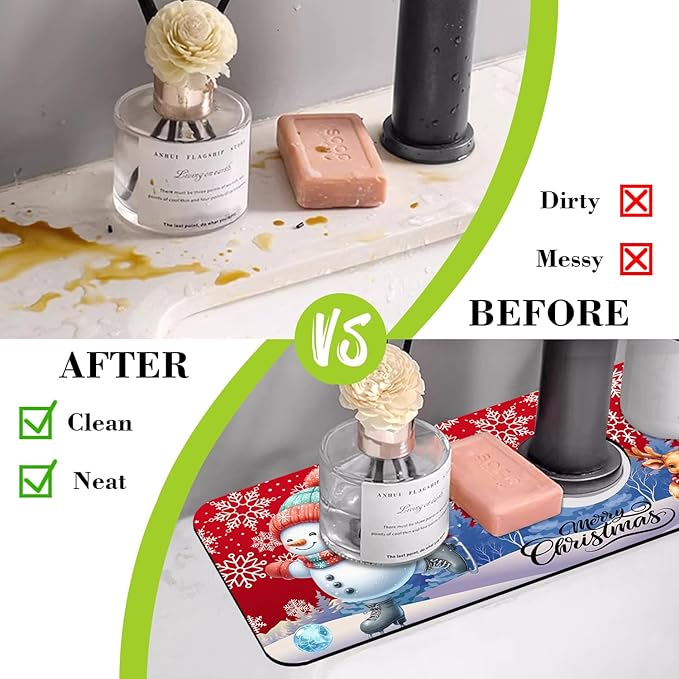 Chrismas Sink Splash Guard Faucet Mat Christmas Absorbent Fast Drying Mat Sink - Image 6
