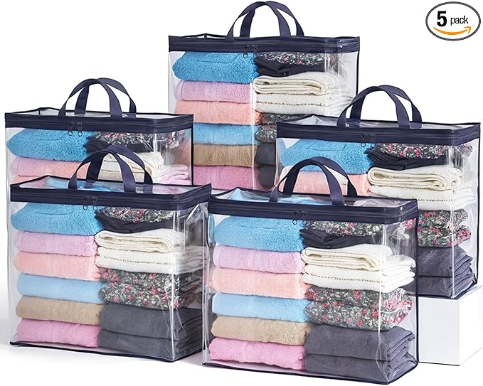 5 Pack Clear Storage Bags for Clothes, 22L Blanket Storage Bags, Under Bed by Hopack