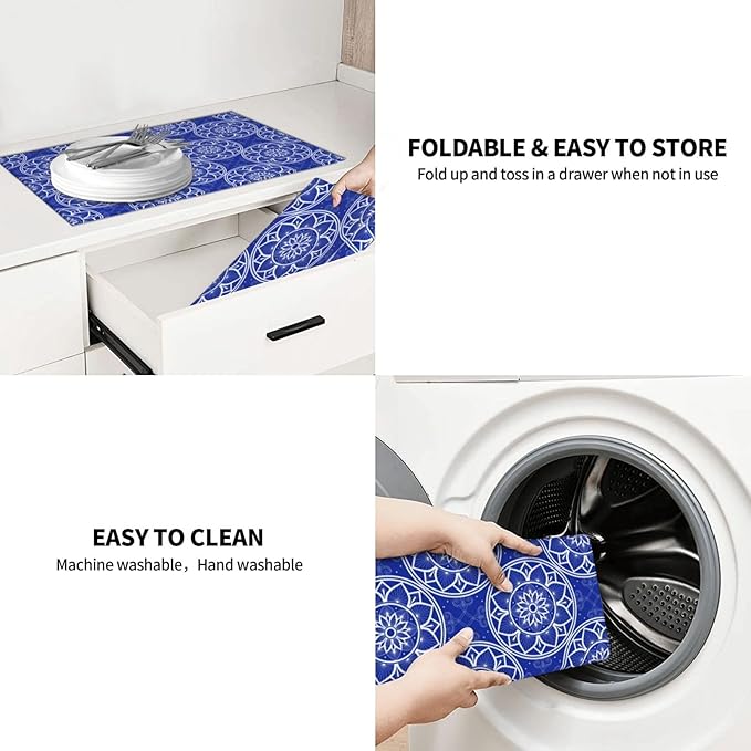 Chinoiserie Blue White Porcelain Dish Drying Mats - Image 8