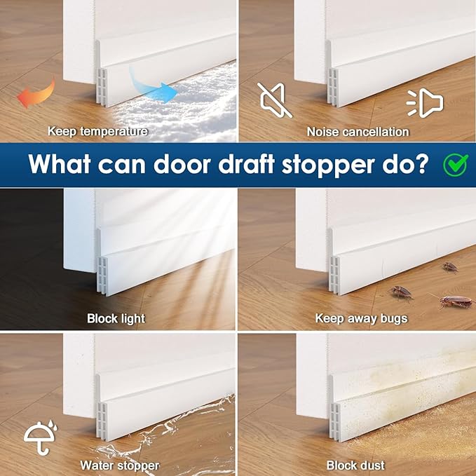 Hojoy 2 Pack Under Door Draft Stopper, Adjustable Door Sweep Anti-Collision - Image 3
