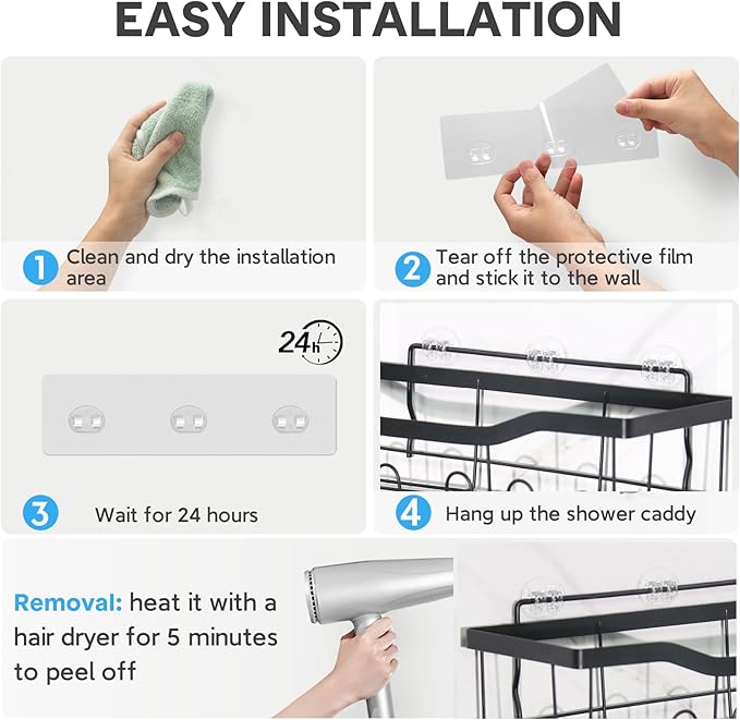 Lsnisni 4 Pack Shower Caddy Adhesive Replacement, Strong Adhesive Hooks - Image 5