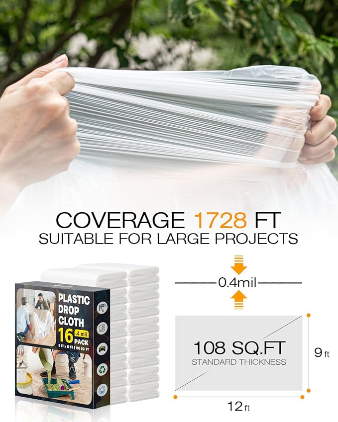 Plastic Drop Cloths for Painting, 9x12 Ft Extra Large Painting Supplies - Image 5