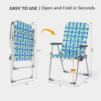 VINGLI Aluminum Patio Lawn Chairs Folding Set of 2 with Detachable Cup Holder, Webbed Beach Chair Folding Chair Outdoor Portable Camping Chair for Yard, Garden Blue alulawnchair - Image 7