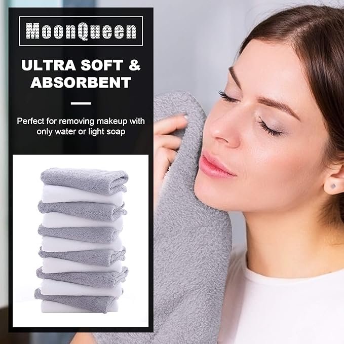 MOONQUEEN Microfiber Facial Cloths Fast Drying Washcloth 12 Pack - Image 2