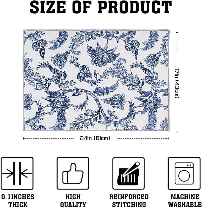 2 Pack XXL 17" x 24" Blue and White Porcelain Dish Drying Mat - Image 3