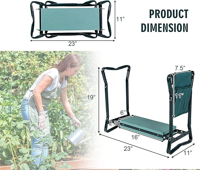 2-in-1 Garden Kneeler & Seat, Folding Seat w/EVA Foam Kneeling Pad & Removable Tools Pouch, Sturdy Steel Frame, No Assembly, Portable Heavy Duty Garden Stool for Women & Men - Image 3