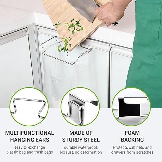 Trash Bag Holder, Stainless Steel Garbage Bag Holder Portable Under Sink Bag - Image 2