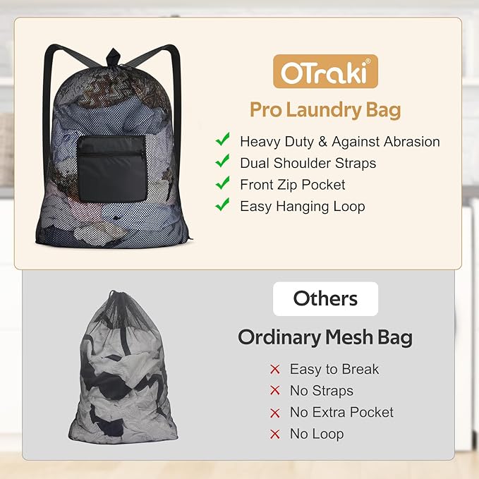 OTraki Mesh Laundry Bag Backpack 24x32 Inch Gym Drawstring Backpack Travel - Image 6