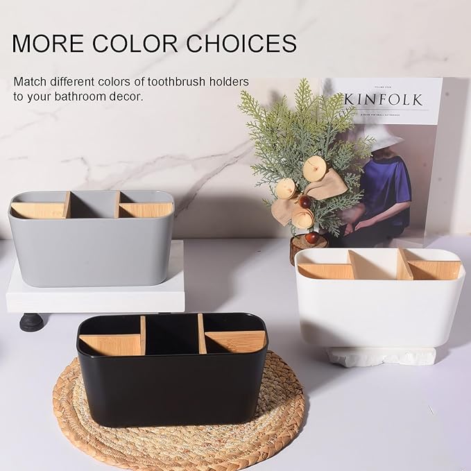 Toothbrush Holders for Bathrooms, Bamboo Tooth Brush Holder - Image 5