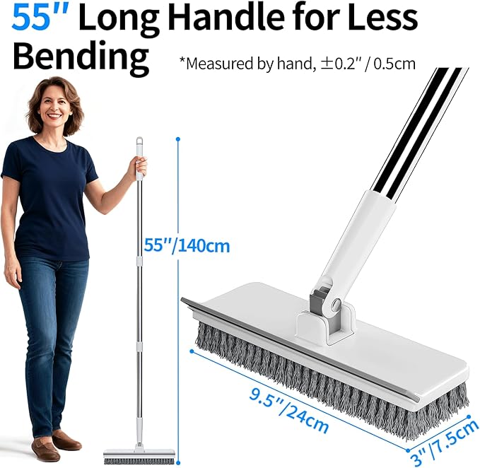 Floor Scrub Brush with 55" Long Handle, 2-in-1 Floor Brush with Built-in - Image 2