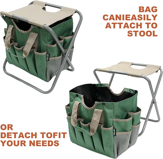 MDSTOP Folding Gardening Stool with Detachable Storage Tote Bag, Gardening Tools Set Organizer for Fishing Outdoor Sports Hiking Camping Garden, Gardening Gifts for Mom/Dad and Gardeners (Polyester) - Image 5