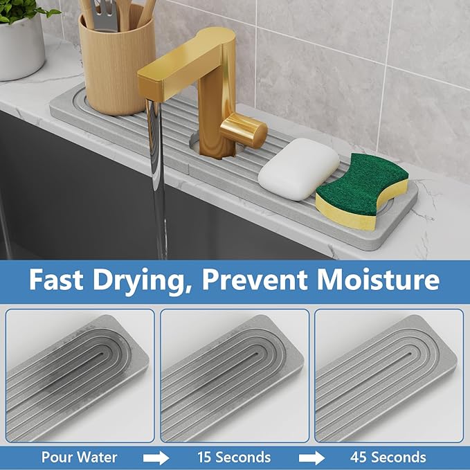 Stone Quick Dry Faucet Mat for Kitchen Sink Stone Faucet Mat for Kitchen Sink - Image 3
