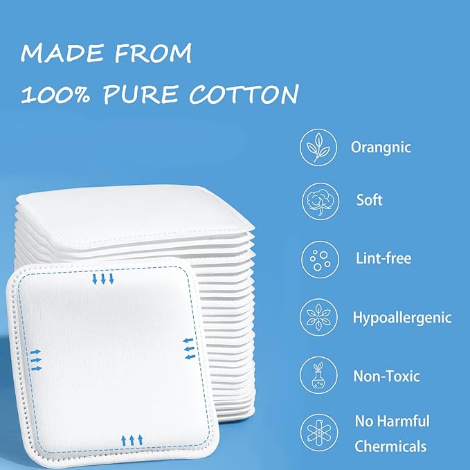 Square Cotton Pads 150 Counts Lager Size 100% Cotton Makeup Remove Pads Not to - Image 3