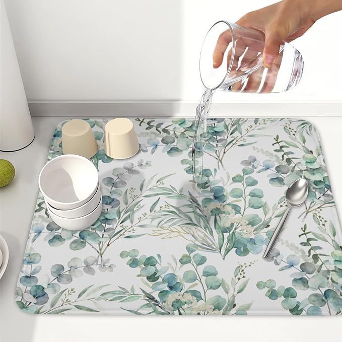 Spring Sage Green Leaves Dish Drying Mat - Image 6