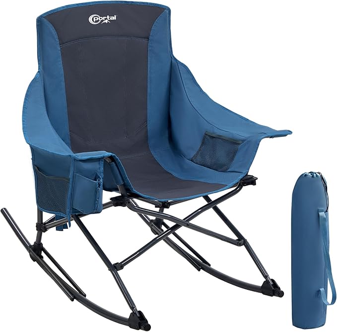 Portal Outdoor Rocking Chair Camping Folding Portable Rocker with Cup Holder Side Pocket Carry Bag, Support 350LBS, Blue by PORTAL