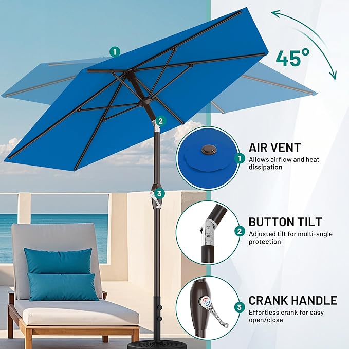 AreShark 7.5FT Patio Umbrella Table Market Umbrella with 6 Sturdy Ribs, Button Tilt/Crank Heavy-Duty Round Outdoor Umbrellas for Garden, Deck, Backyard,and Pool, Royal Blue - Image 7