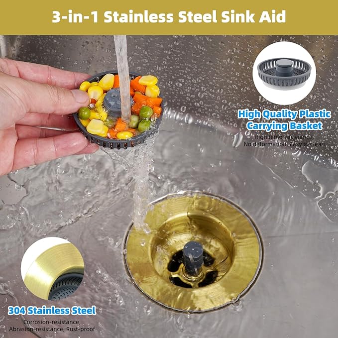 Hibbent 2 Pack Upgraded 3 in 1 Kitchen Sink Drain Strainer and Stopper Combo - Image 2