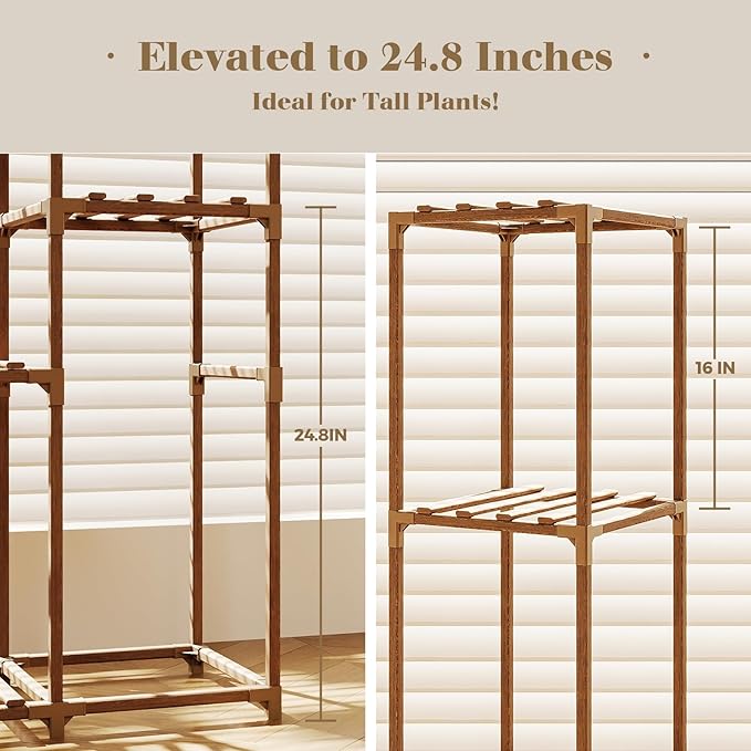 Bamworld 2 Sets Plant Stands Indoor Tall Shelves Outdoor for Multiple Flowers 10 Pots Wooden Rack for Living Room Balcony Garden - Image 2
