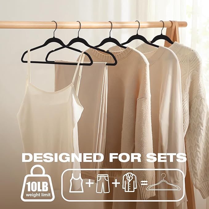 50 Pack Black Velvet Hangers, Coat Hanger Non Slip, Heavy-Duty, Space Saving - Image 6