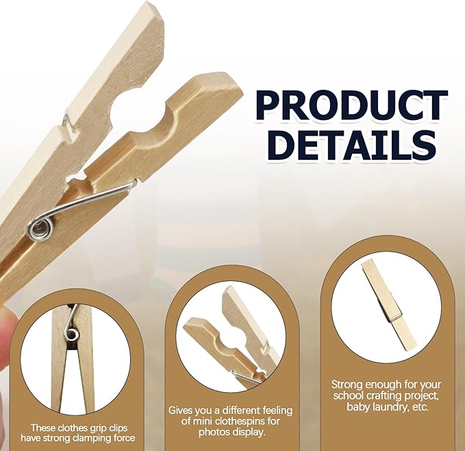 Bivethoi 2.9 Inch Clothes Pins, Wooden Clothespins - Image 4