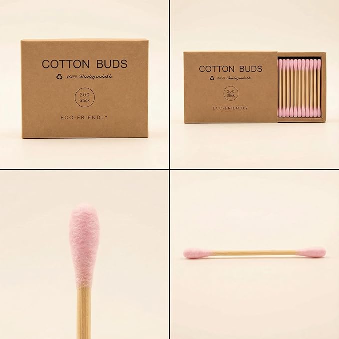 Pink Cotton Swabs 200pcs Natural Cotton Buds Biodegradable Organic Double Tips - Image 6