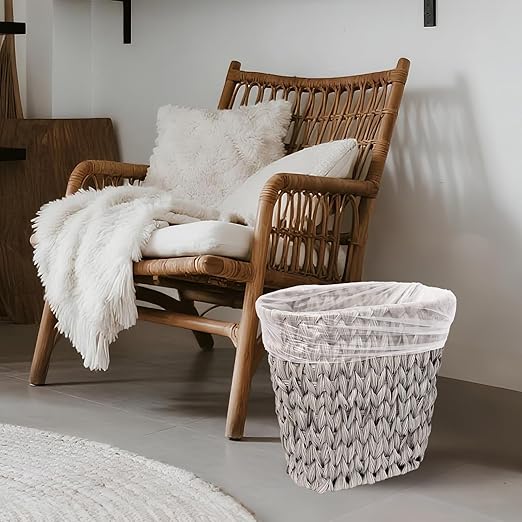 Wicker Trash Can, Waterproof Bathroom Waste Basket, Plastic Wicker Woven Waste - Image 9