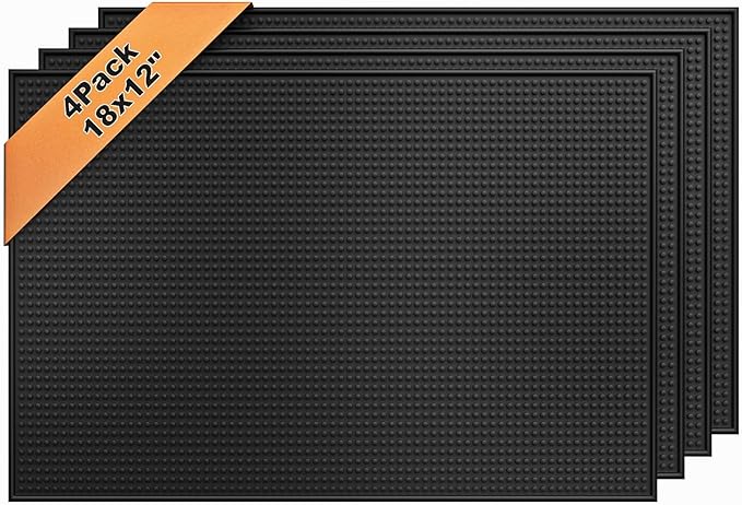 4 Pack Rubber Bar Mats for Countertop 18x12 Inch Black Silicone Bar Coffee Mat by Botyboty