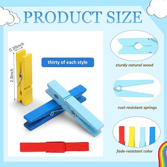 Weysat 120 Pcs Autistic Day Colored Clothes Pins 2.9'' Wooden Funny Clothespins - Image 2