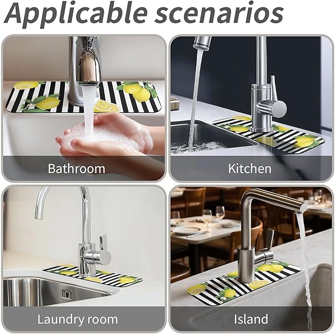 Kitchen Sink Splash Guard，Lemon-and stripes Faucet Mat Sink Gadgets-Super - Image 7