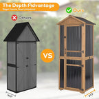 Outdoor Storage Cabinet, Wood & Metal Garden Shed with Waterproof Asphalt Roof, Patio Organizer with 3 Fixed Shelves & Removable Shelf for Long Tools, Lockable Magnetic Doors for Backyard Garage Pool - Image 7
