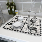 Farmhouse Animal Dish Drying Mat Buffalo Plaid Drainer Rack Mats Fast Dry - Image 6