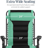 Best Choice Products Oversized Padded Zero Gravity Chair, Folding Outdoor Patio Recliner, XL Anti Gravity Lounger for Backyard w/Headrest, Cup Holder, Side Tray, Polyester Mesh - Green/Black - Image 4