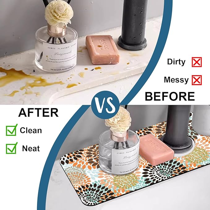 Vintage Flowers Kitchen Sink Splash Guard Faucet Mat Abstract Floral Super - Image 6