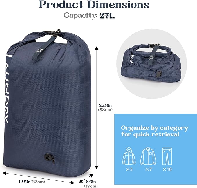 Travel Laundry Bag, Vacuum Compression Dirty Clothes Travel Bag, Waterproof - Image 2