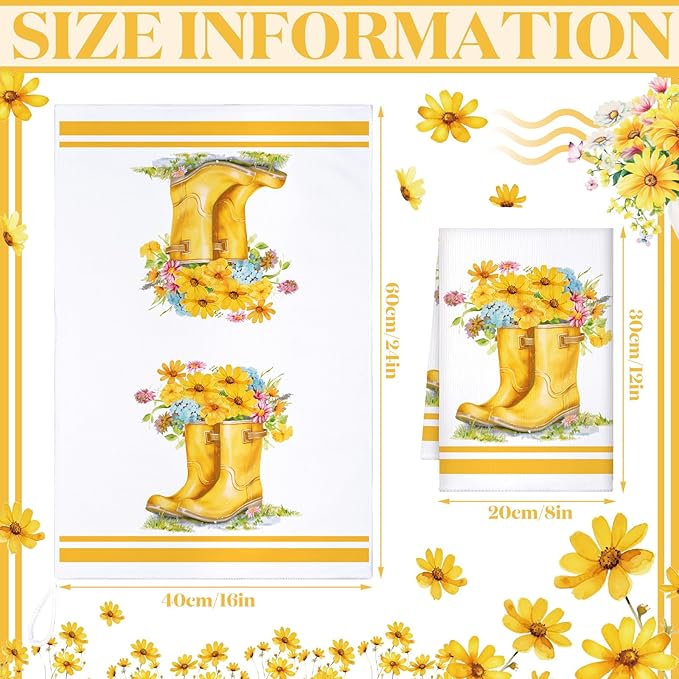 Boyiee Set of 6 Yellow Flower Kitchen Towels Decorative Floral Tea Towels - Image 4