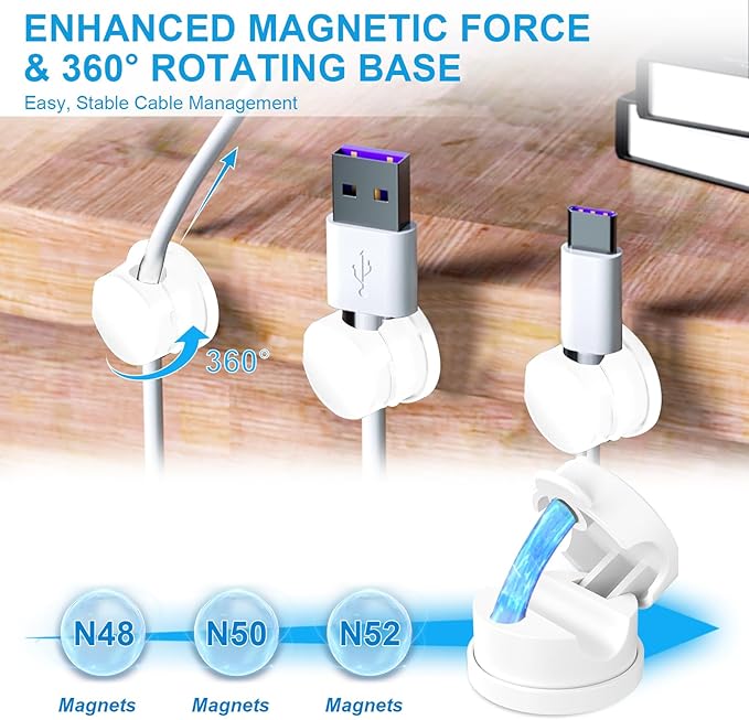 6pcs Magnetic Cable Clips, 360° Swiveling Adhesive Cable Organizer - Image 4