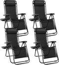 Sweetcrispy Zero Gravity Chairs, Set of 4 Portable Recliner Beach Camping Patio Outdoor Folding Lounge Chair with Cup Holder Trays and Adjustable Pillow for Poolside, Garden, Backyard, Lawn (Black) by Sweetcrispy