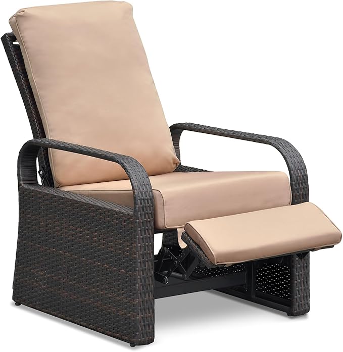 ATR ART TO REAL Outdoor Recliner, Outdoor Wicker Recliner Chair with 5.12'' Cushions, Automatic Adjustable Patio Chaise Lounge Chairs, Aluminum Frame. UV Protected and Rustless (Khaki) - Image 9