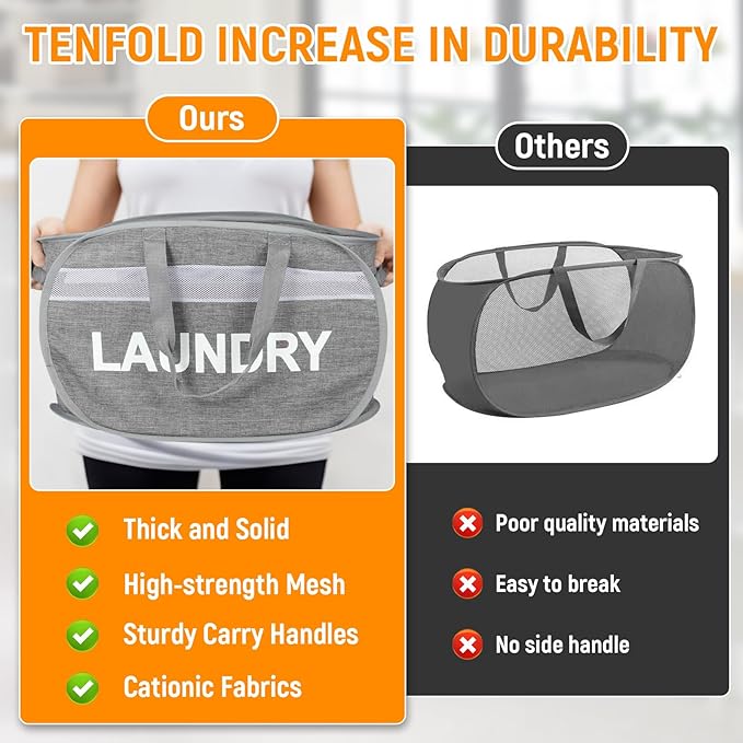 Collapsible Laundry Baskets, Foldable Clothes Hamper - Image 6