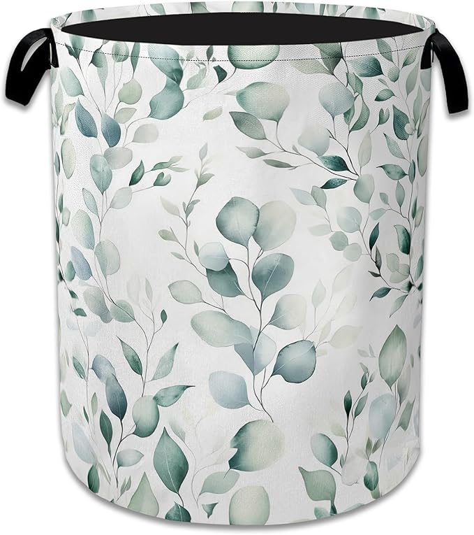 Eucalyptus Spring Botanical Laundry Basket, Foldable Oxford Cloth Laundry Hamper by Unknown