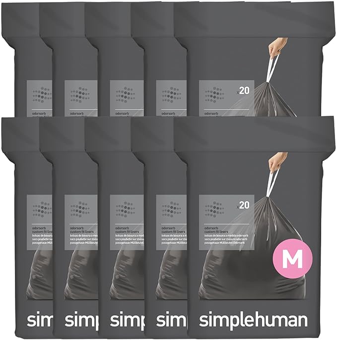 simplehuman Code M 200 Count, Genuine Odorsorb Custom Fit Liners, Drawstring by Simplehuman