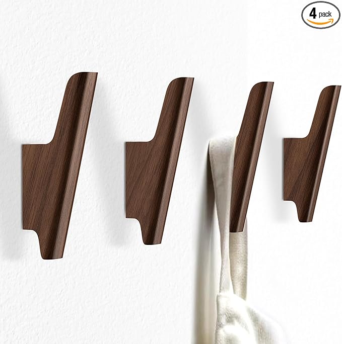 Wood Wall Hooks 4 Pack Coat Hooks Wall Mount Walnut Wooden Hooks by Unknown
