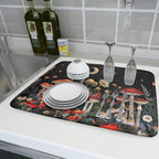 Black Mushroom Dish Drying Mat for Kitchen Counter Leaves Botanical Microfiber - Image 6