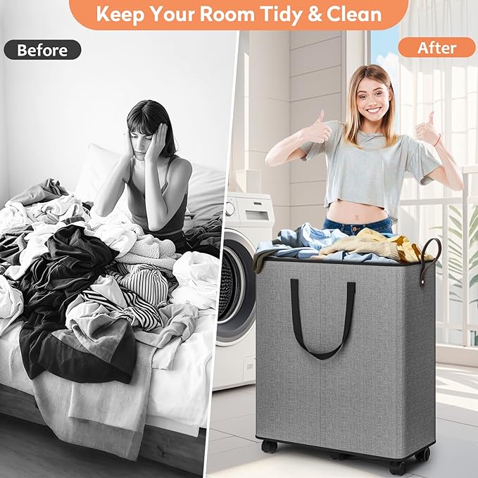 Laundry Basket with Wheels, Collapsible Laundry Baskets, Laundry Hamper with - Image 4