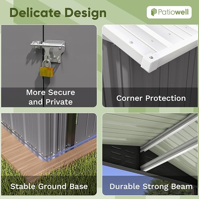Patiowell 6x4 FT Outdoor Storage Shed, Water-Resistance Metal Outdoor Sheds with Vents & Lock, Garden Shed of Galvanized Steel for Lawn, Patio, Backyard Garden Tools, Bikes, Gray - Image 6