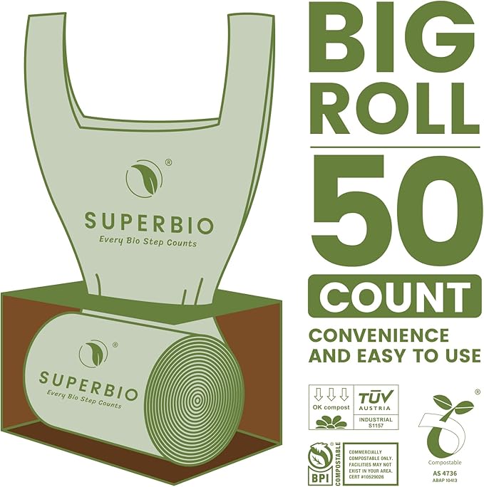 SUPERBIO 1.6 Gallon Handle Tie Compostable Food Scrap Bags, Small Compost Bags - Image 7
