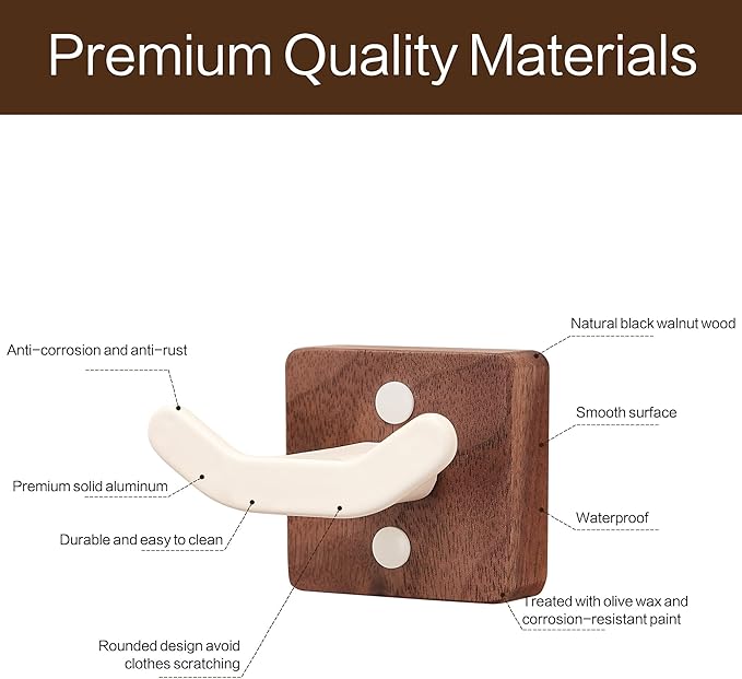 3 Pack White Wall Coat Hook Rack, Modern Coat Hooks Black Walnut Wood Black - Image 5