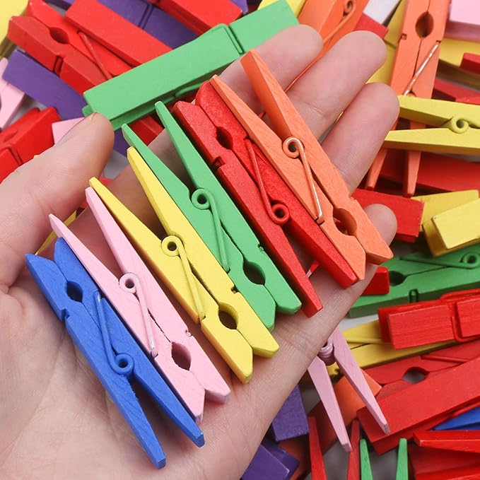 KIMOBER 100PCS Wooden Clothespins, Mixed Colored Craft Peg Pins Clips - Image 3