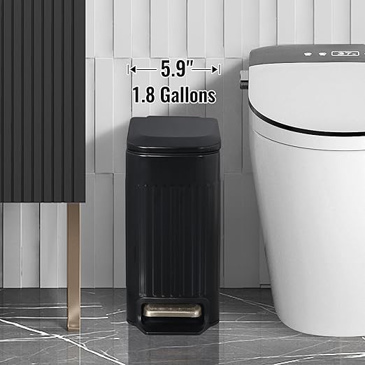 Slim Bathroom Trash Can Foot-Operated Stainless Steel Garbage Can - Image 2